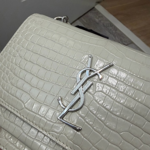 Yves Saint Laurent Ivory Croc-Embossed Mini Sunset Bag - Picture 2 of 9